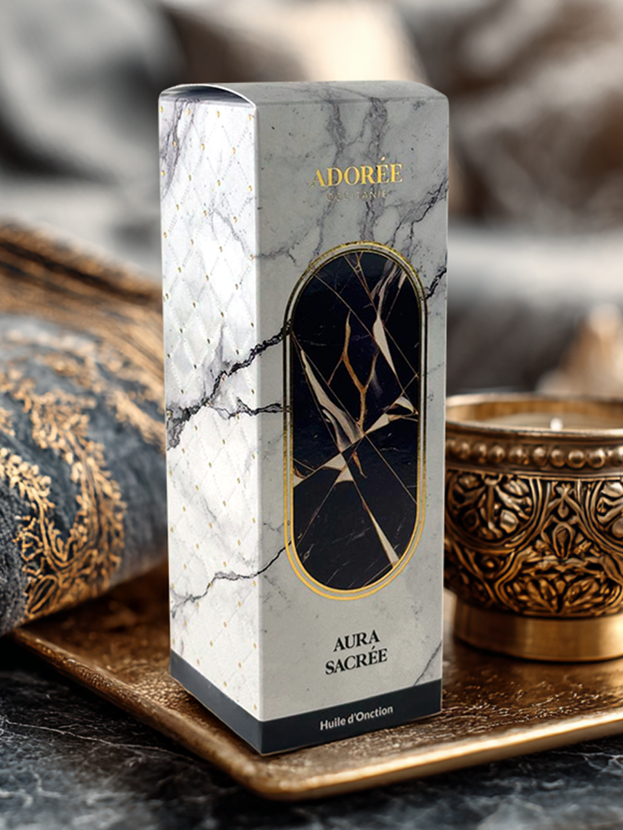 Étui Aura Sacrée Adorée avec décor minéral et lumière douce